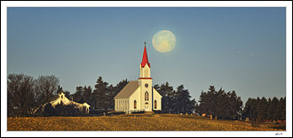 Waning Full Moon Transits Rural Chapel