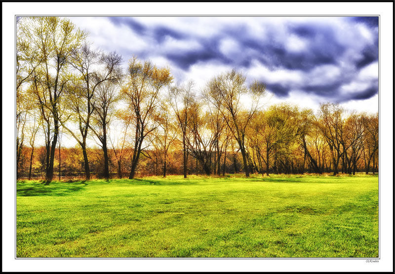 Swirling Clouds and Sunbeams in a Meadow