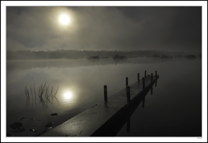 Sunlight Penetrates The Fogbound Marina